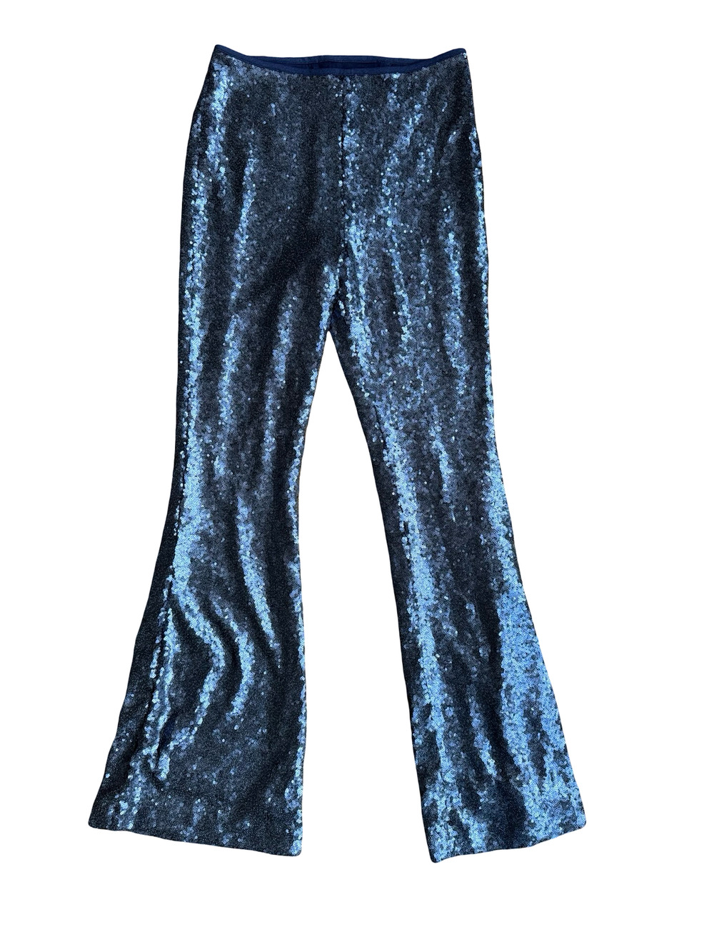 Anthropologie Navy Blue Sequin Flare Pants Size 6
